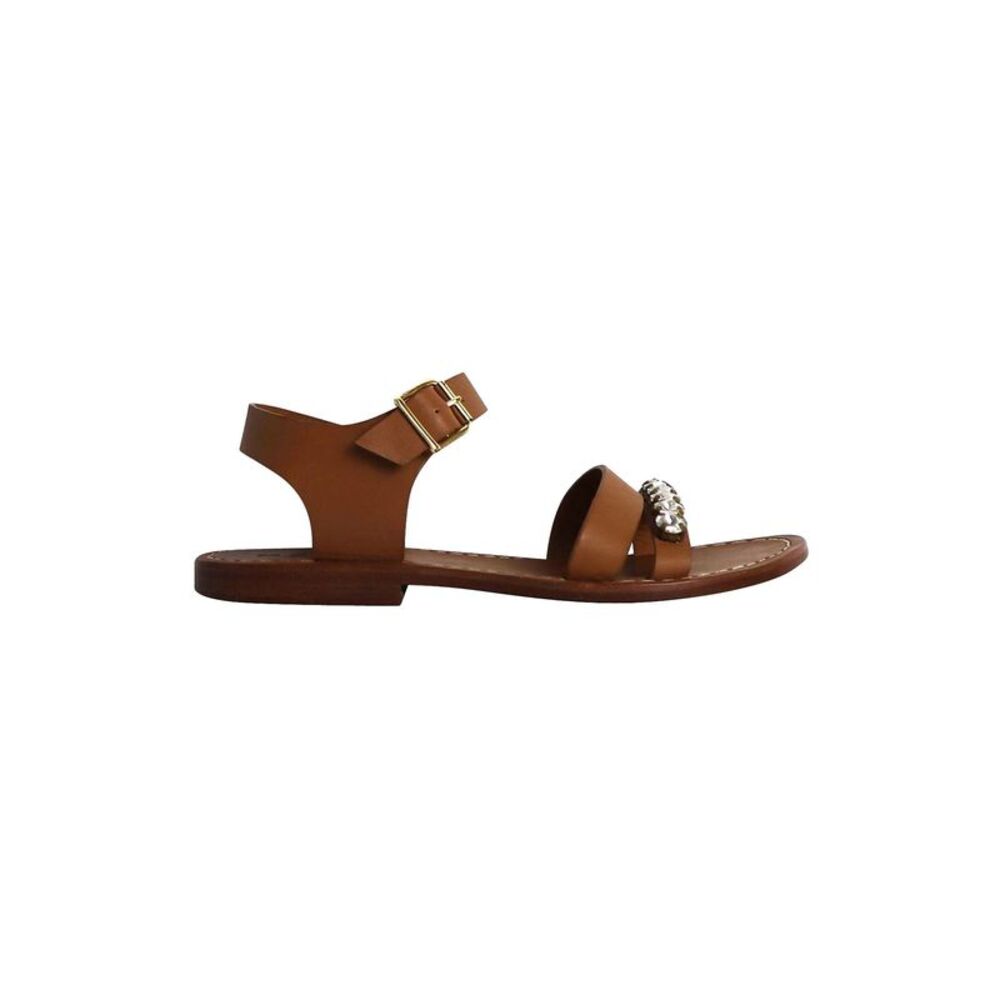 Marni Bejeweled Flat Sandal in Brown Leather